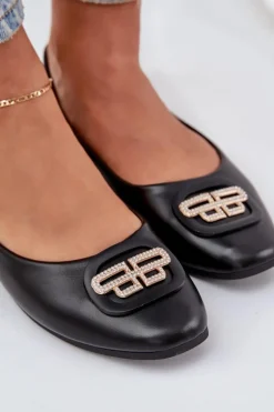 Baleriny Na Płaskiej Podeszwie Z Ozdobą Czarne Ainoria