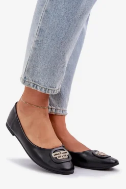 Baleriny Na Płaskiej Podeszwie Z Ozdobą Czarne Ainoria
