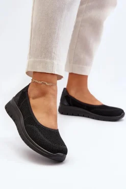 Baleriny Na Platformie I Koturnie Czarne Aviaba