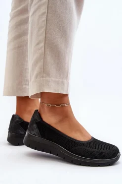 Baleriny Na Platformie I Koturnie Czarne Aviaba