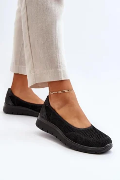 Baleriny Na Platformie I Koturnie Czarne Aviaba