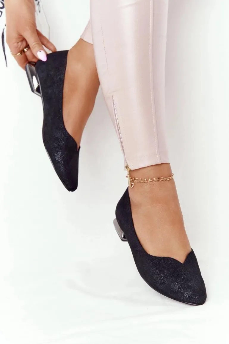 Baleriny Na Srebrnym Obcasie Vinceza 21-10601 Czarne