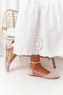 Baleriny W Szpic Z Siateczką Beżowe Melania