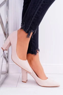 Beżowe Zamszowe Czółenka Satisfied