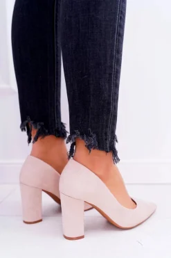 Beżowe Zamszowe Czółenka Satisfied