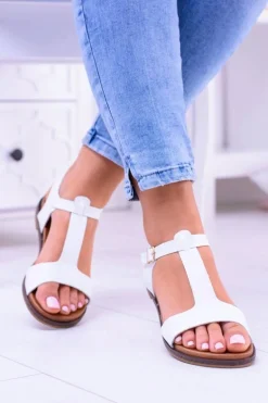 Białe Damskie Płaskie Sandałki Sunnyside