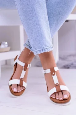 Białe Wygodne Sandały Damskie Płaskie Dubi