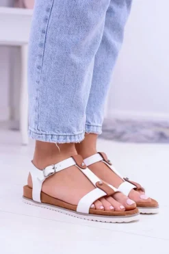 Białe Wygodne Sandały Damskie Płaskie Dubi