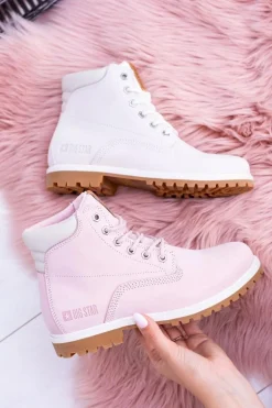 Big Star Botki Damskie Timberki Traperki Pudrowy Róż Timon