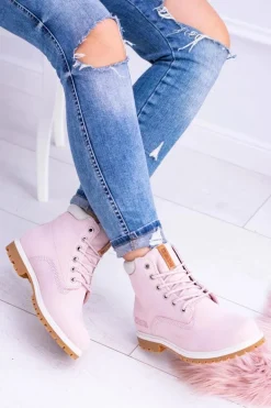 Big Star Botki Damskie Timberki Traperki Pudrowy Róż Timon