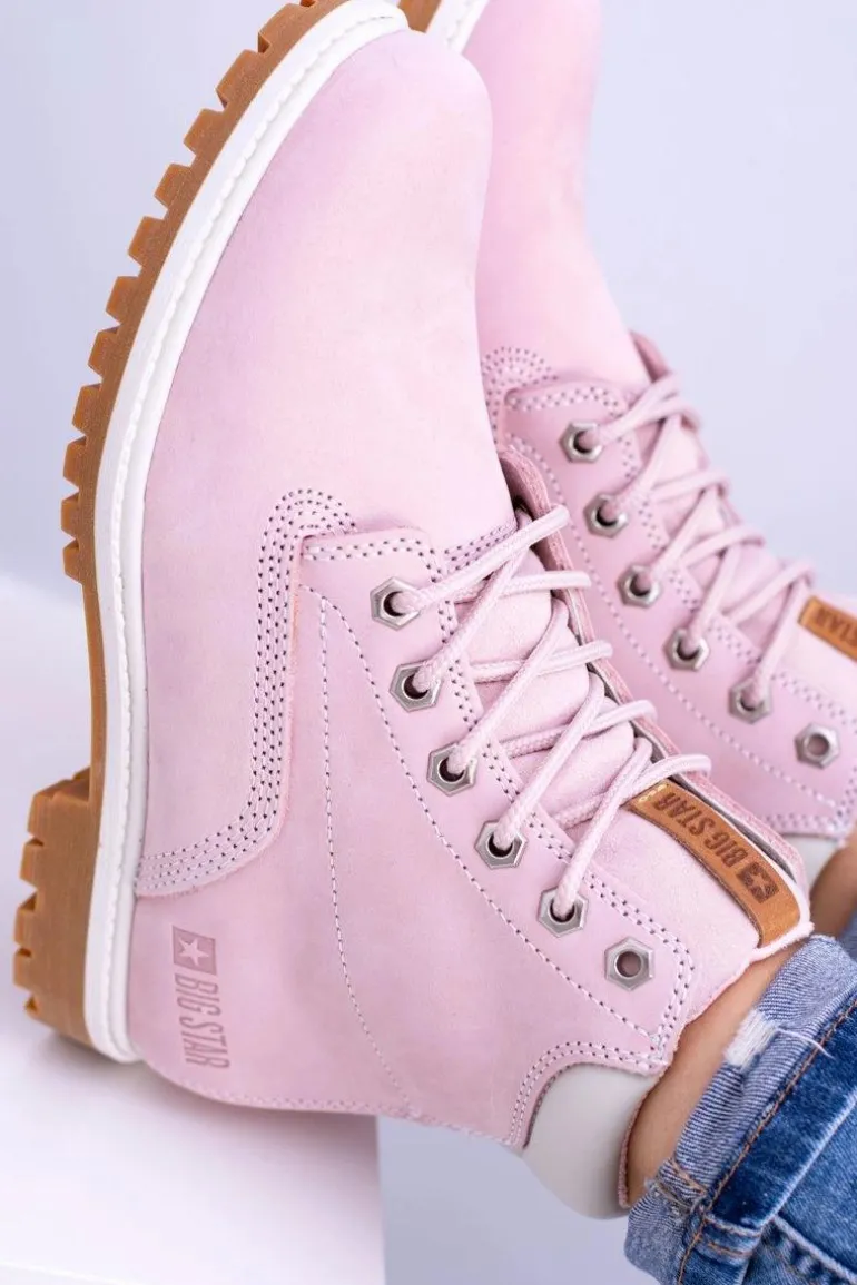 Big Star Botki Damskie Timberki Traperki Pudrowy Róż Timon