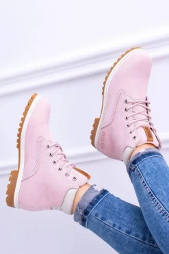 Big Star Botki Damskie Timberki Traperki Pudrowy Róż Timon