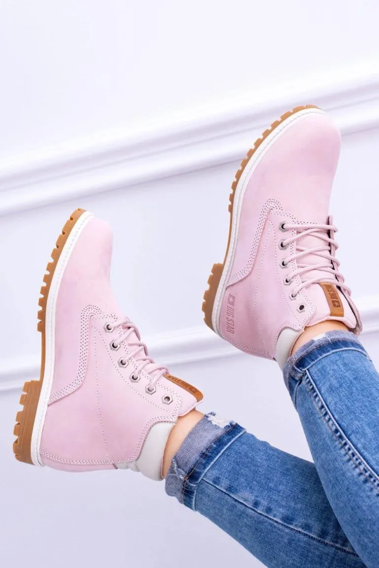 Big Star Botki Damskie Timberki Traperki Pudrowy Róż Timon