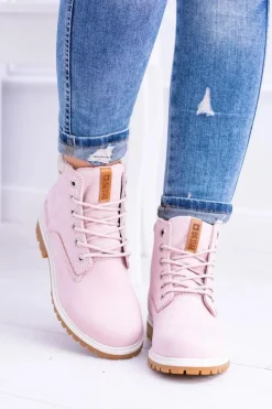 Big Star Botki Damskie Timberki Traperki Pudrowy Róż Timon