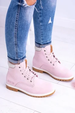 Big Star Botki Damskie Timberki Traperki Pudrowy Róż Timon