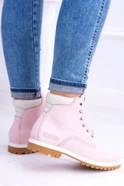 Big Star Botki Damskie Timberki Traperki Pudrowy Róż Timon