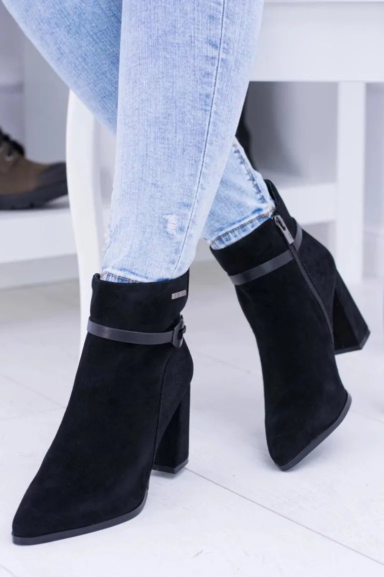 Big Star Czarne Zamszowe Botki Na Słupku BB274383