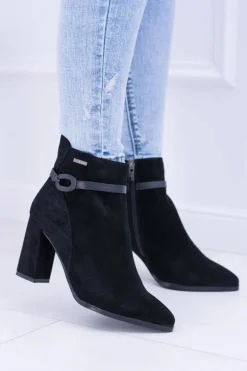 Big Star Czarne Zamszowe Botki Na Słupku BB274383