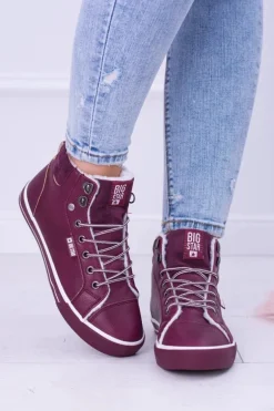 Big Star Ocieplane Bordowe Damskie Tenisówki BB274007