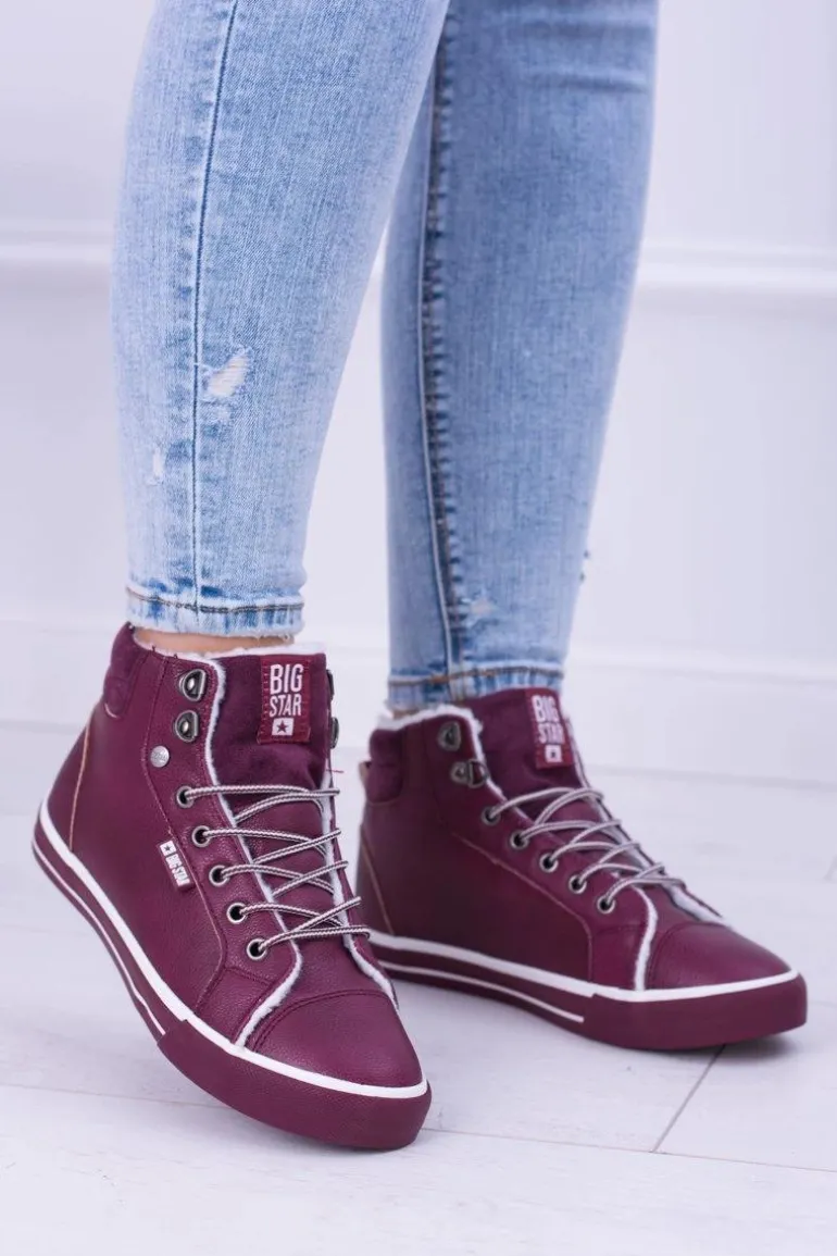 Big Star Ocieplane Bordowe Damskie Tenisówki BB274007