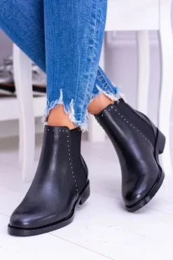 BIG STAR Skórzane Botki Sztyblety Czarne BB274611