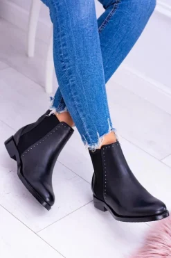 BIG STAR Skórzane Botki Sztyblety Czarne BB274611