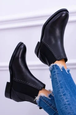 BIG STAR Skórzane Botki Sztyblety Czarne BB274611