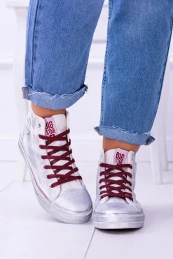 Big Star Wysokie Białe Posrebrzane Tenisówki Trampki BB274016