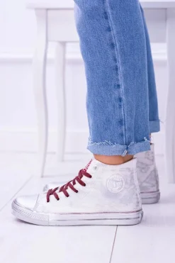 Big Star Wysokie Białe Posrebrzane Tenisówki Trampki BB274016