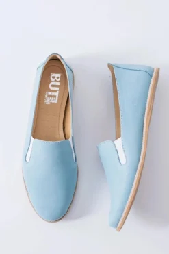 Błękitne Pastelowe Baleriny Damskie Skóra Fresca