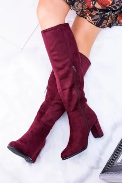 Bordowe Damskie Kozaki Zamszowe Sergio Leone KZ271