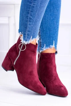 Bordowe Zamszowe Botki Na Słupku w Szpic Jonnes