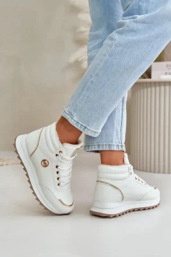 Botki Buty Sportowe Damskie Ocieplane Na Platformie Białe Ariatte