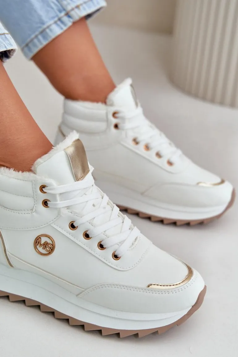Botki Buty Sportowe Damskie Ocieplane Na Platformie Białe Ariatte