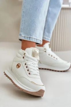 Botki Buty Sportowe Damskie Ocieplane Na Platformie Białe Ariatte