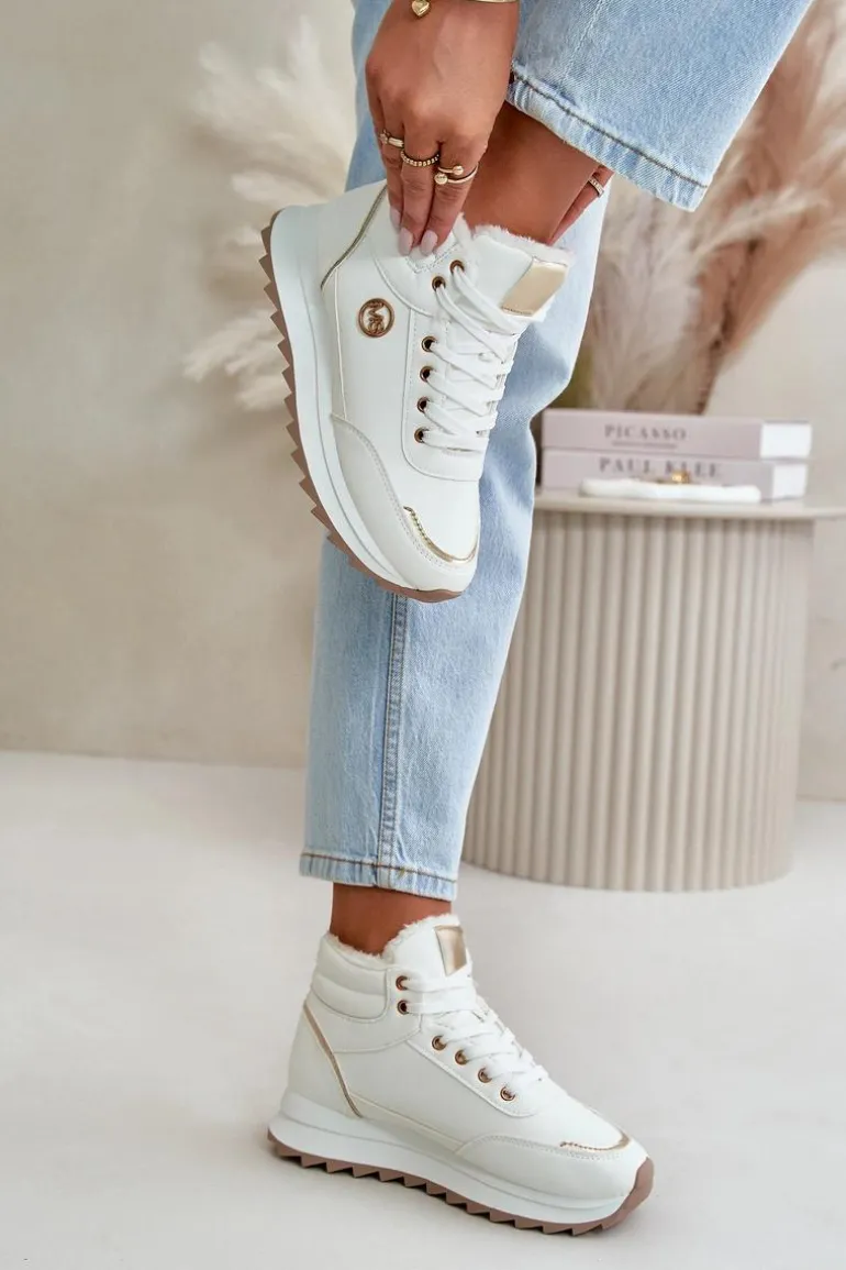 Botki Buty Sportowe Damskie Ocieplane Na Platformie Białe Ariatte