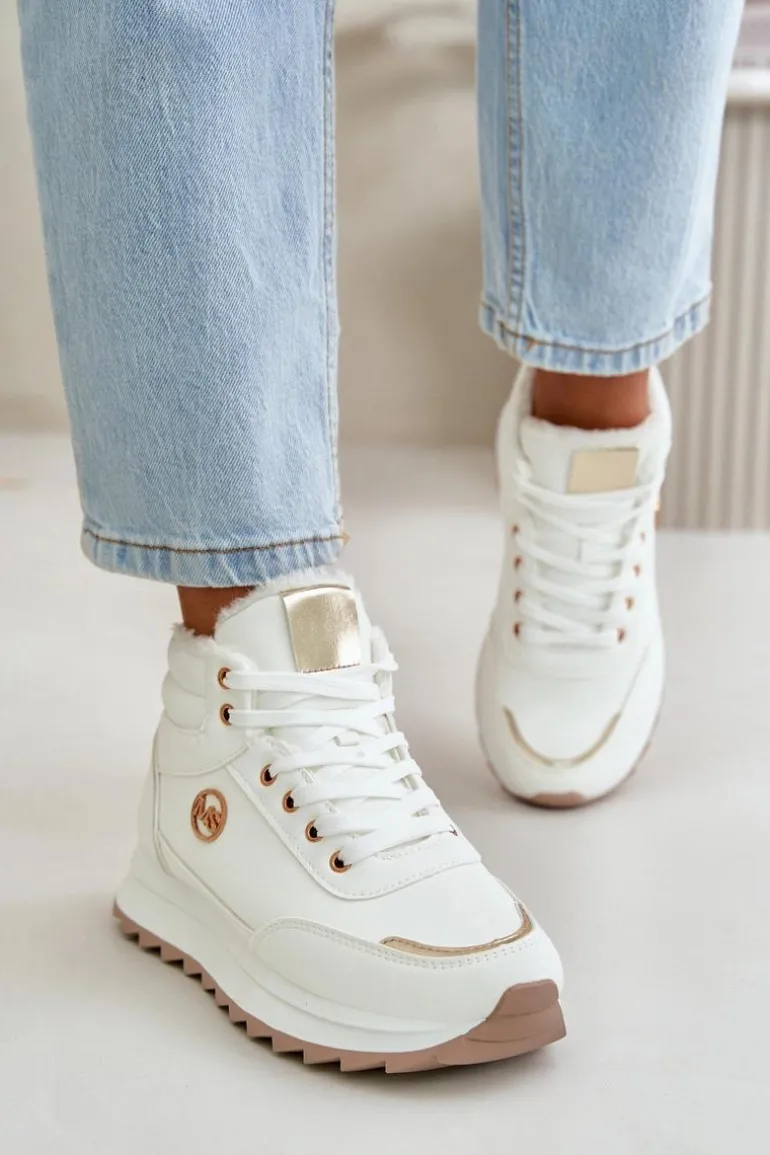 Botki Buty Sportowe Damskie Ocieplane Na Platformie Białe Ariatte