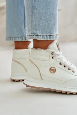 Botki Buty Sportowe Damskie Ocieplane Na Platformie Białe Ariatte