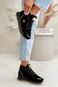 Botki Buty Sportowe Damskie Ocieplane Na Platformie Czarne Ariatte