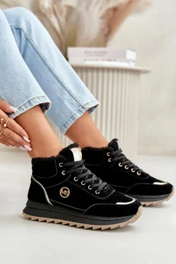 Botki Buty Sportowe Damskie Ocieplane Na Platformie Czarne Ariatte