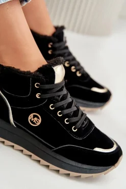 Botki Buty Sportowe Damskie Ocieplane Na Platformie Czarne Ariatte