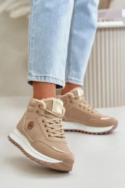 Botki Buty Sportowe Damskie Ocieplane Na Platformie Khaki Ariatte