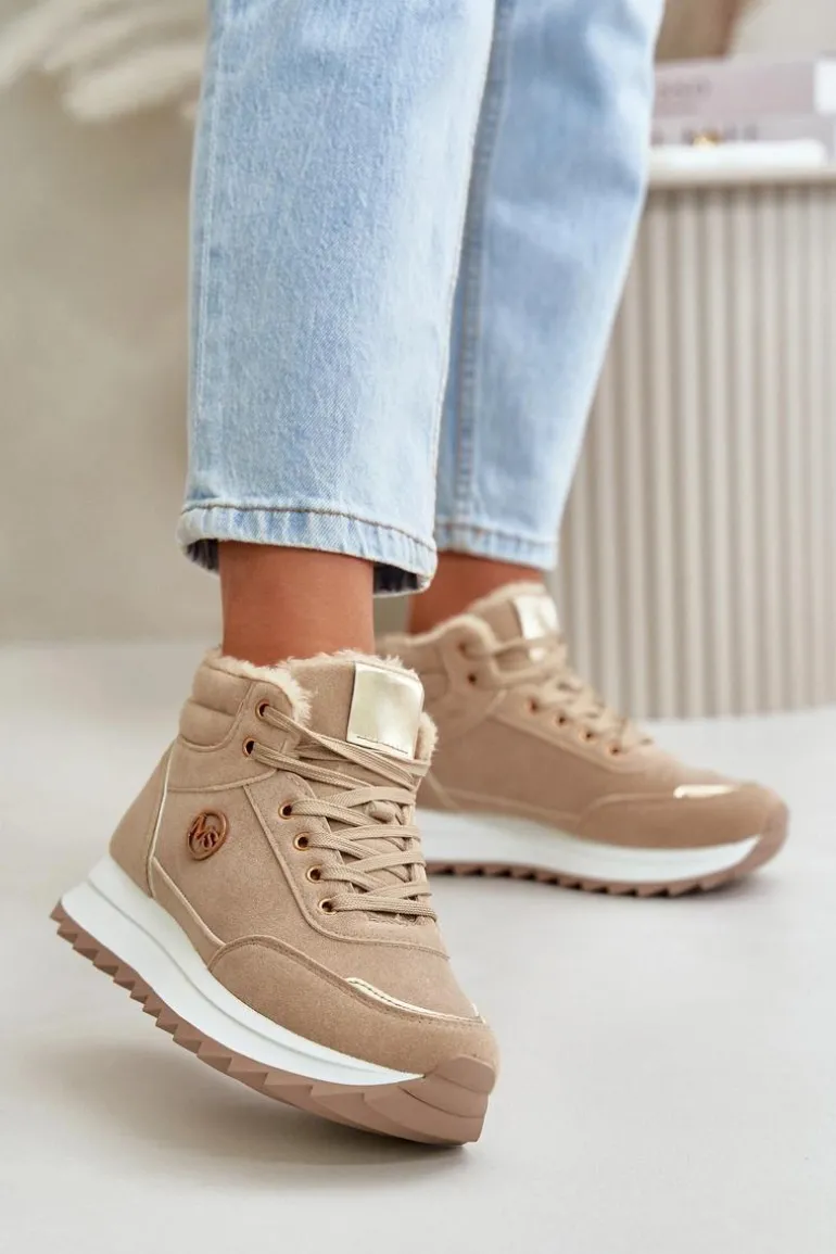 Botki Buty Sportowe Damskie Ocieplane Na Platformie Khaki Ariatte