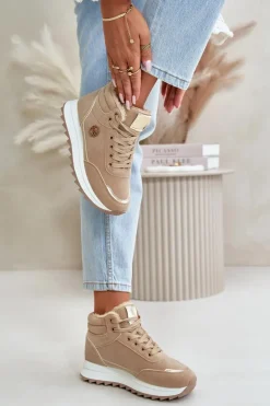 Botki Buty Sportowe Damskie Ocieplane Na Platformie Khaki Ariatte