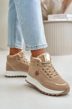 Botki Buty Sportowe Damskie Ocieplane Na Platformie Khaki Ariatte