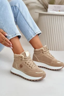 Botki Buty Sportowe Damskie Ocieplane Na Platformie Khaki Ariatte
