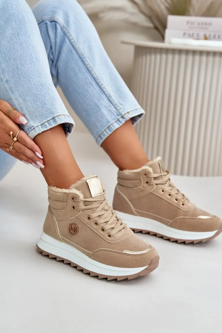 Botki Buty Sportowe Damskie Ocieplane Na Platformie Khaki Ariatte