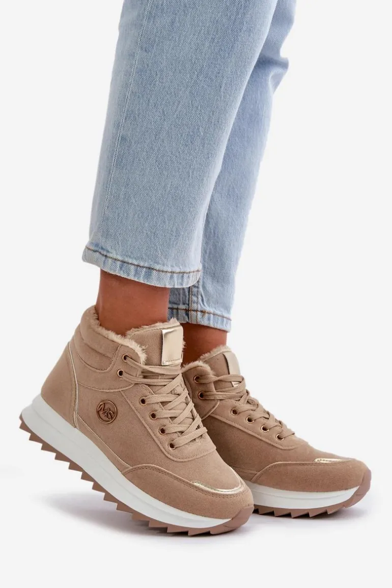 Botki Buty Sportowe Damskie Ocieplane Na Platformie Khaki Ariatte