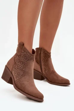 Botki Damskie Ażurowe Na Obcasie S.Barski HY52-529 Brązowe