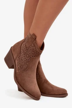 Botki Damskie Ażurowe Na Obcasie S.Barski HY52-529 Brązowe